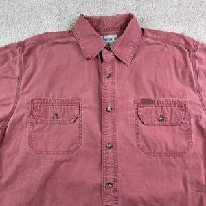 Carhartt Shirt Mens Large Pink Cotton Ripstop Short Sleeve Button Up Workwear